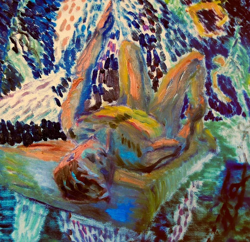 Man lying on water at night