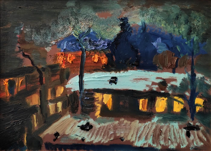 An evening view at the winter city, 2016, 30 x 40 cm, oil on board