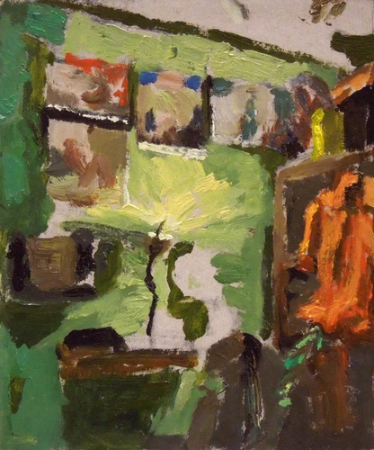 A room with a night lamp